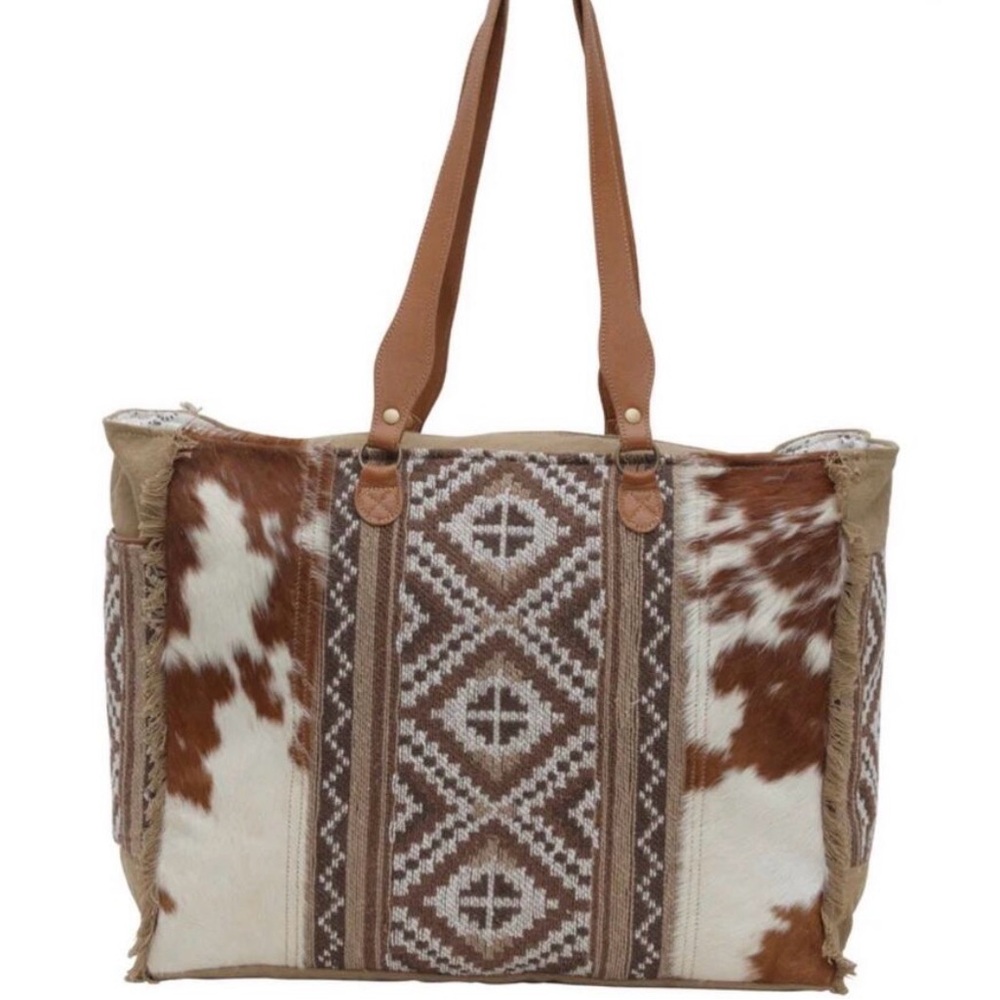 Myra Bag Brown and Cream Patterned Travel Tote